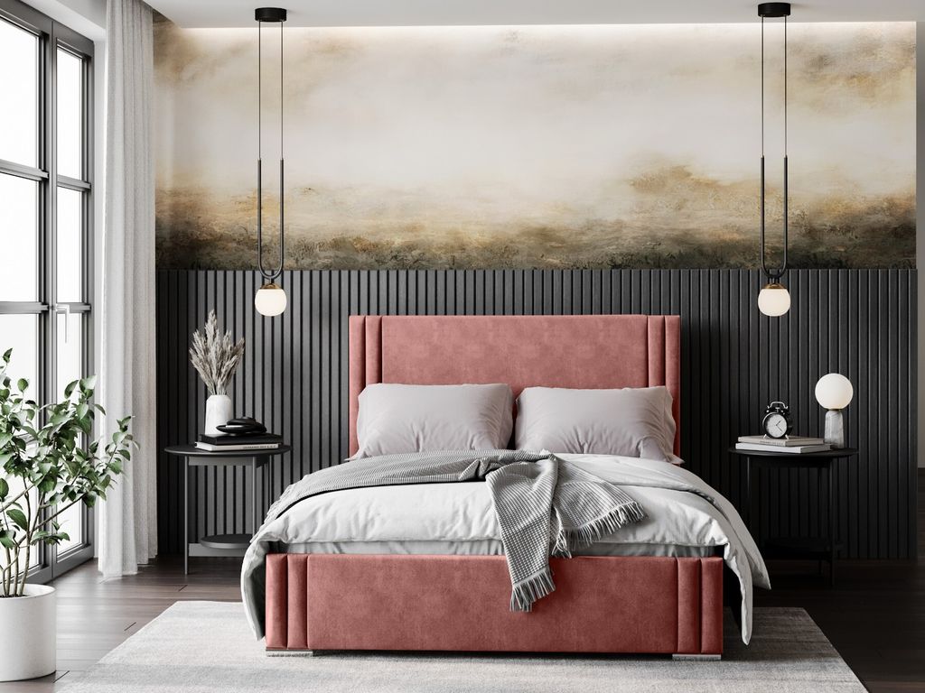 ADIDAR Finn Polsterbett 160x200cm Metallrahmen mit hydraulischen Wagenhebern Lattenrost Bettkasten Premium Design (Indische Rose - Magic Velvet 2258)