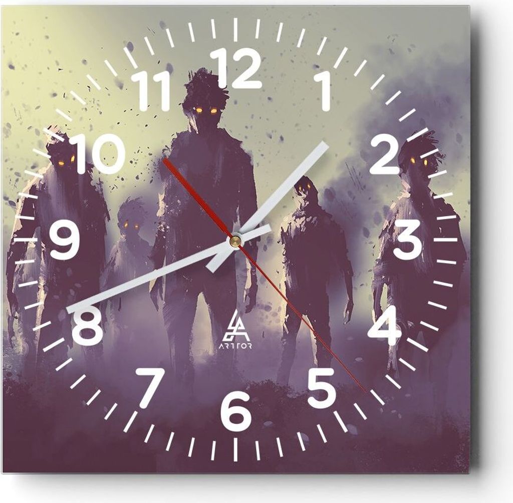 Wanduhr - Quadrat - Glasuhr - Charaktere Halloween Geheimnis - 30x30cm - Schleichendes Uhrwerk - Lautlos - zum Aufhängen bereit - Dekoration Moder...