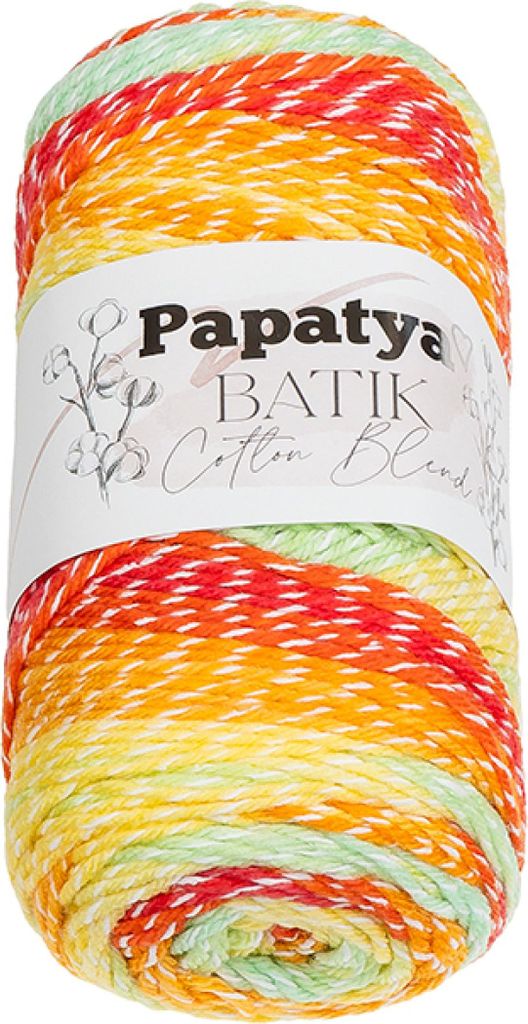 PAPATYA Baumwolle BLEND Batikgarn - 100g / 225 m - Weiß,Gelb,Hellgrün