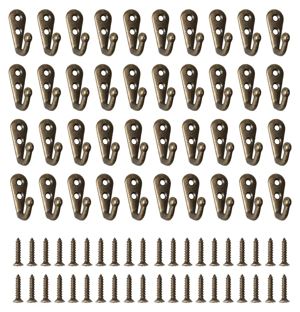 Lot de 40 Patères Vintage Bronze avec Vis pour Rangement Mural Maison