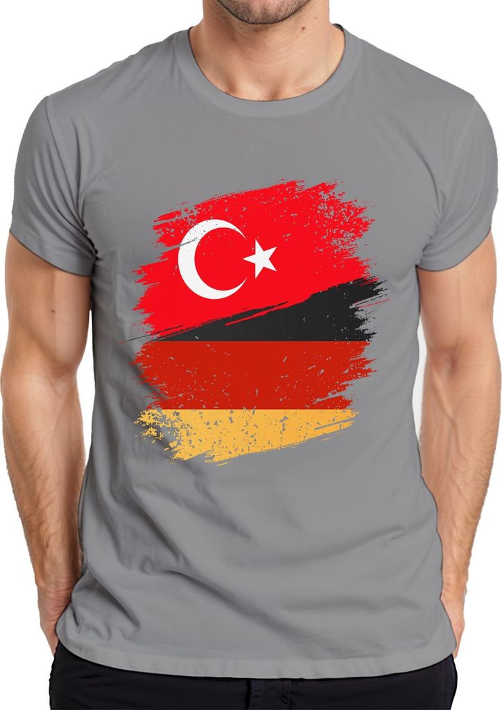 Türkische Deutsche Flagge Türkei Deutschland Fußball Fan Trikot Herren T-Shirt, Grau, M