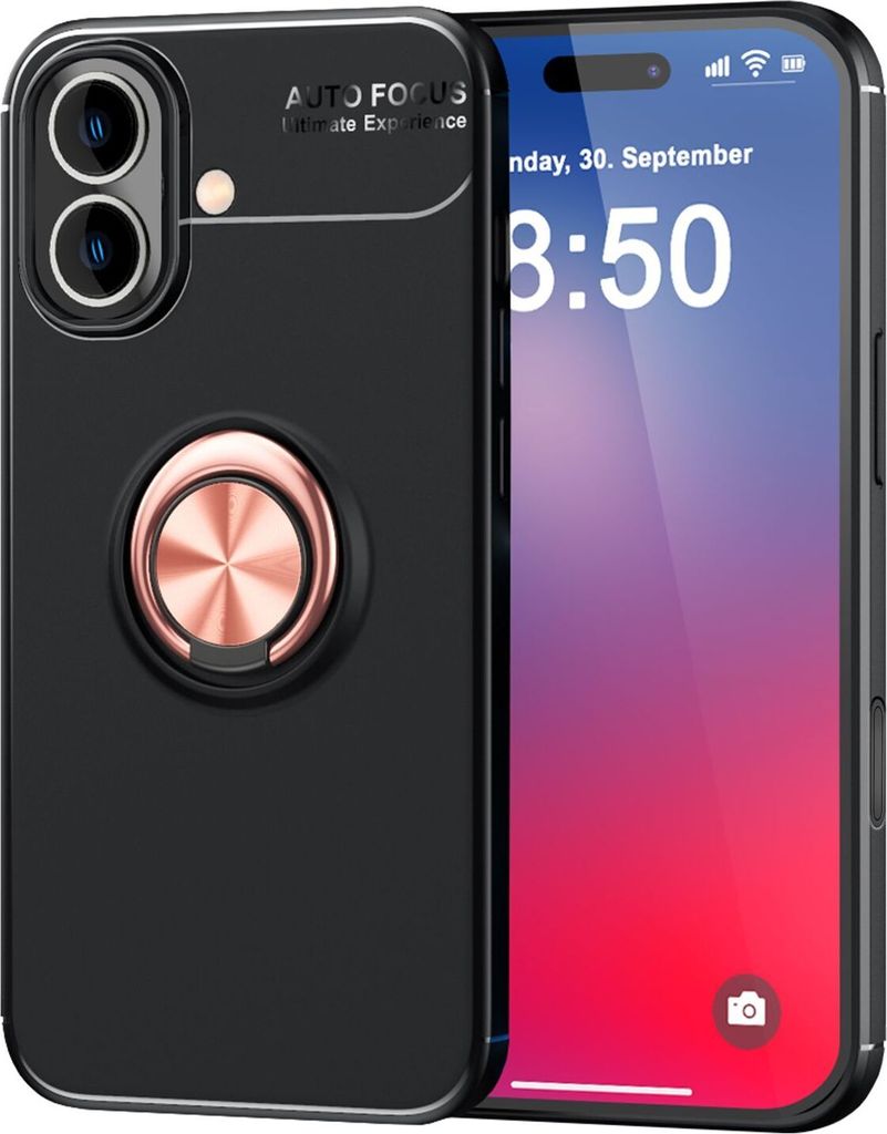 NALIA Ringhülle für iPhone 16 – Ring-Ständer 360° & für Magnet-Halter – GRIP360 (Mattiertes Silikon Case) – Marke aus Berlin – Rose Gold