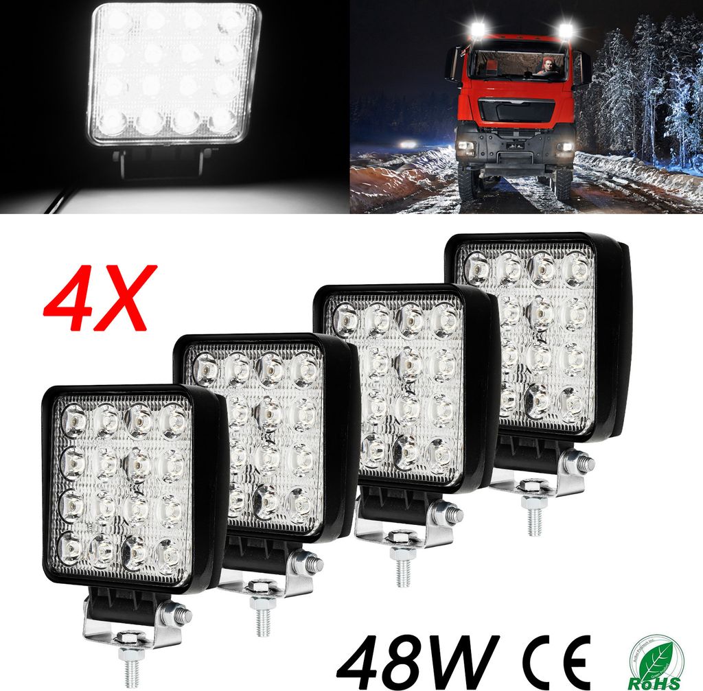 TolleTour LED Scheinwerfer Arbeitsscheinwerfer 4 Stück LED KFZ 48W Auto Traktor Flutlicht Scheinwerfer, LED, Ausgestattet mit modernster LED-Techn...