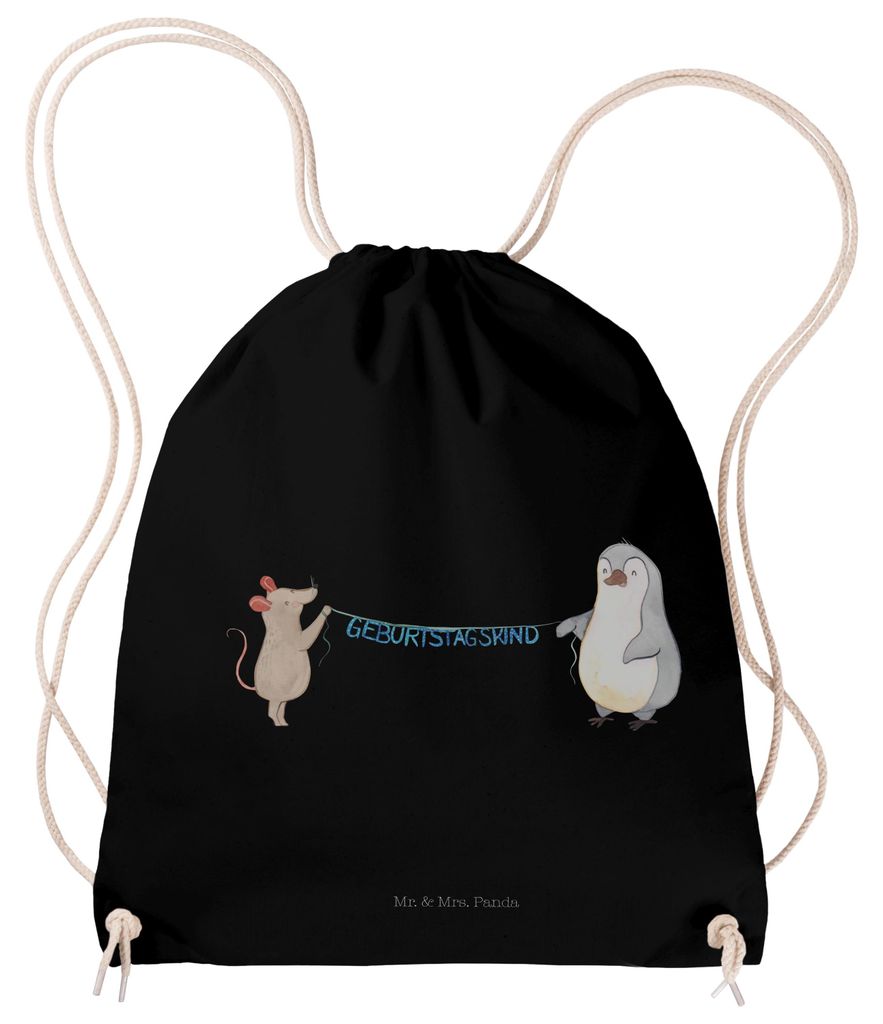 Mr. & Mrs. Panda Stoffbeutel Maus Pinguin Geburtstag - Schwarz - Geschenk, wander rucksack, Happy Birthday, Turnbeutel, Jutebeutel, Sportbeutel, gy...