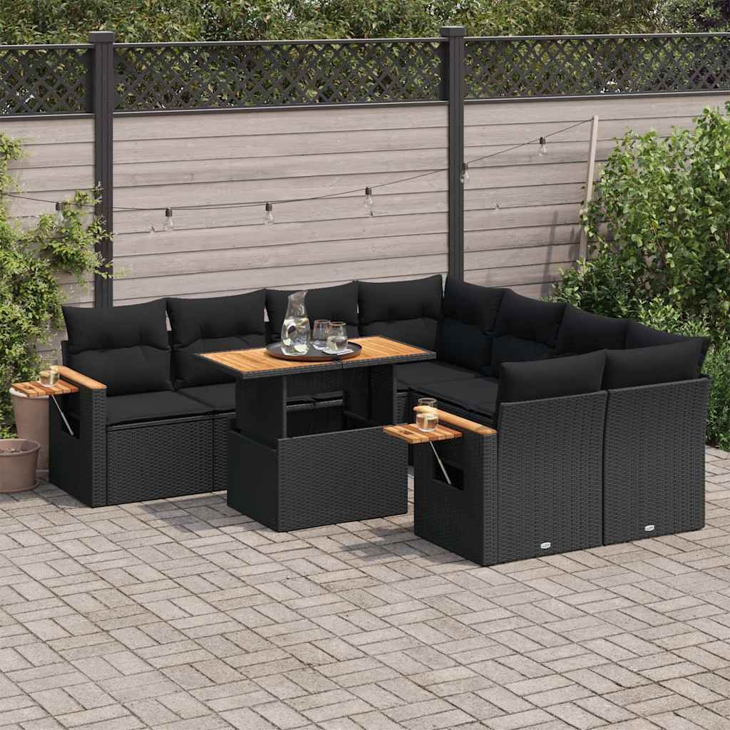 Maison Exclusive - 9-tlg. Garten-Sofagarnitur mit Kissen Schwarz Poly Rattan