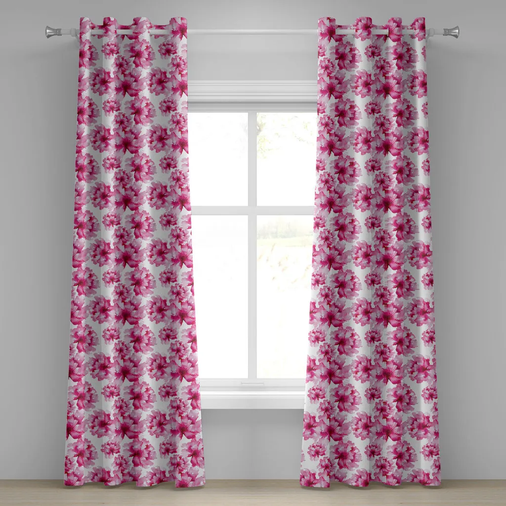 ABAKUHAUS Tenda con occhielli acquerellata, composizione floreale astratta con motivo peonie, ispirazione botanica e naturale, tende decorative a 2 pannelli, 280 cm x 175 cm, rosa magenta