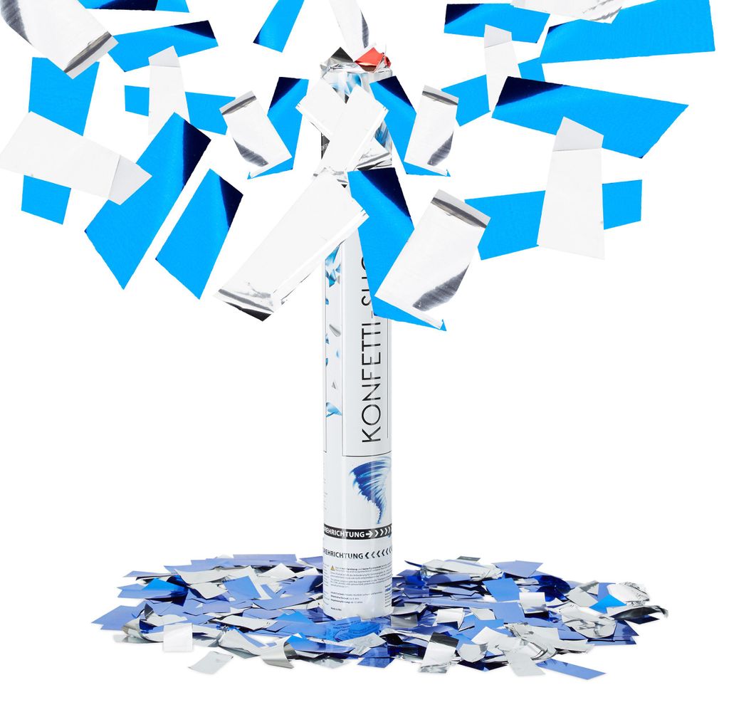 10 x Party Popper 40 cm, Blau Silber, 6-8m Effekthöhe, Produktbild 