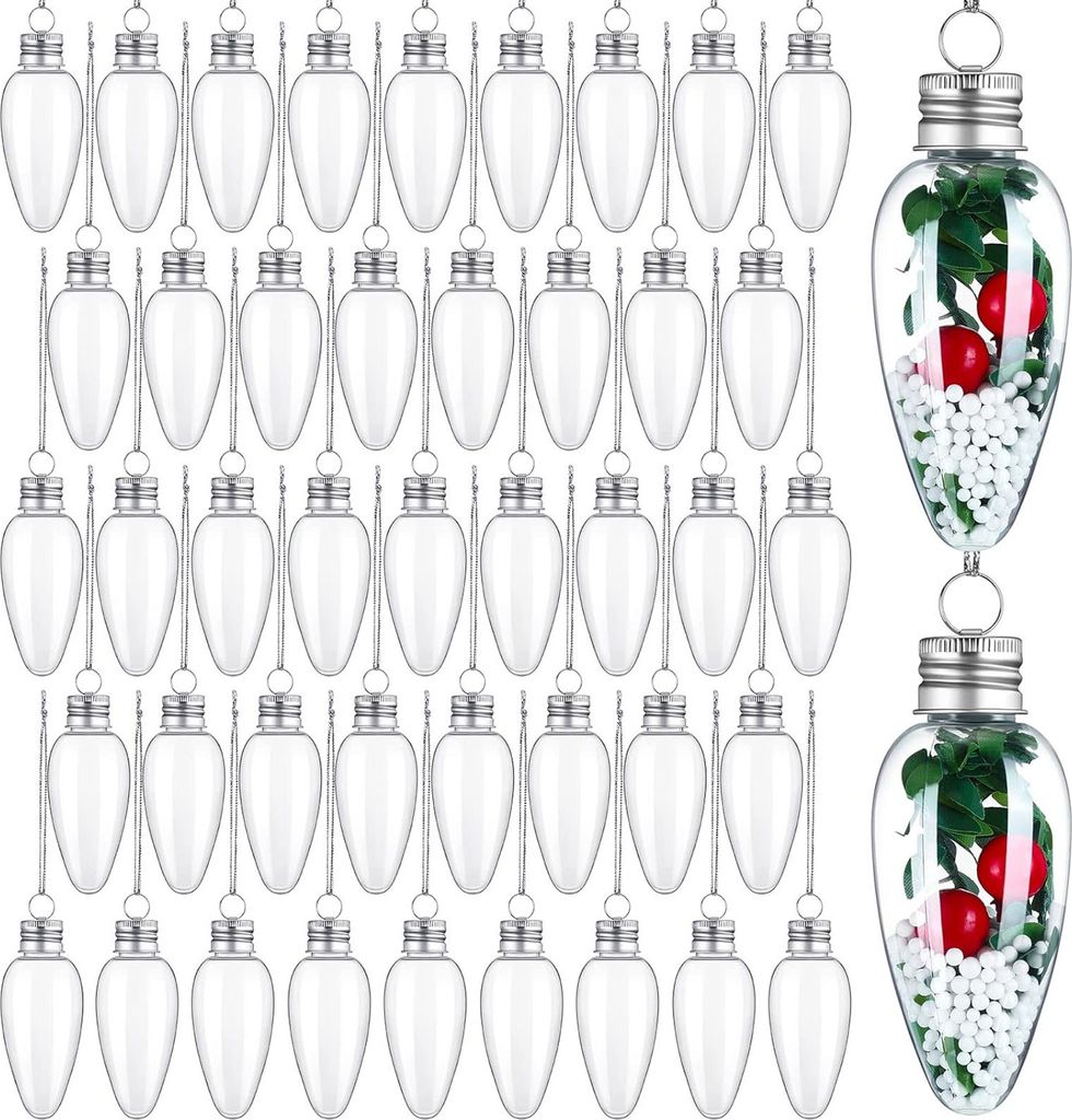 120 Pieces Christmas Fillable Light Bulb Plastic Light Hanging Ornament Clear Fillable Bulb Ornament with Screw off Cap and Silver Rope Christmas T...