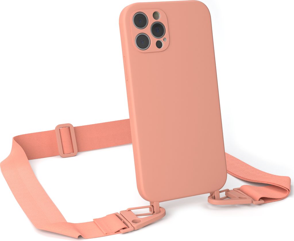 EAZY CASE Handykette Silikon mit Clips 2 in 1 kompatibel mit Apple iPhone 12 Pro Handyhülle mit Kordel, Hülle mit Band, Kette, Korall - Clips Korall
