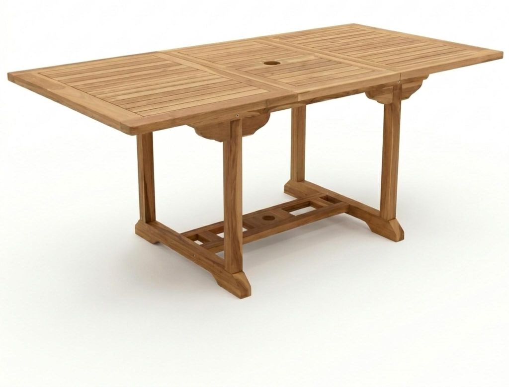 Premium Gartentisch ausziehbar Madera, Garten Tisch aus Teakholz 120-170 x 120 cm, wetterfester Terrassentisch mit Schirmloch, rechteckiger Holztis...