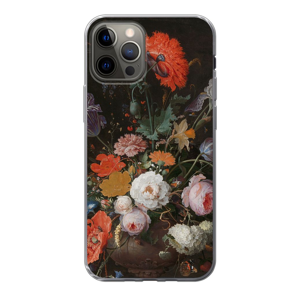 MuchoWow Handyhülle Schutzhülle Hülle für iPhone 13 Pro Stilleben mit Blumen und einer Uhr - Gemälde von Abraham Mignon Silikon Softcase Han...