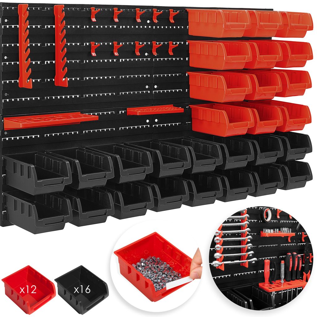 Wandregal mit Stapelboxen und Werkzeughalter Hakenset 52 tlg Lagersystem