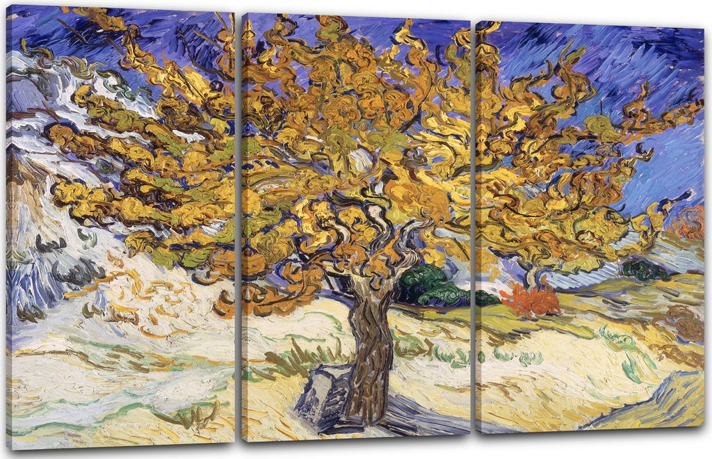 Leinwandbild 3-teilig (120x80cm): Vincent van Gogh - Maulbeerbaum (1889), echter Holz-Keilrahmen inkl. Aufhänger, handgefertigt in Deutschland