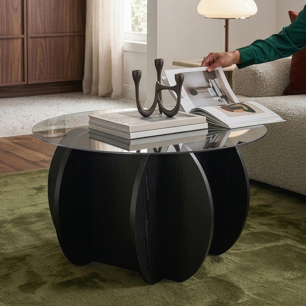 Konferenční stolek „Karhuvandi“ Ø 70 x 40 cm se skleněnou Obrázek produktu 