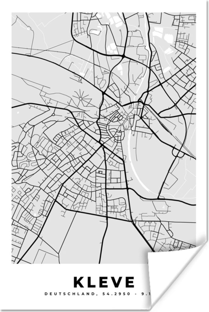 MuchoWow Poster Deutschland - Kleve - Karte - Stadtplan - Wegbeschreibung 80x120 cm - Papierdruck