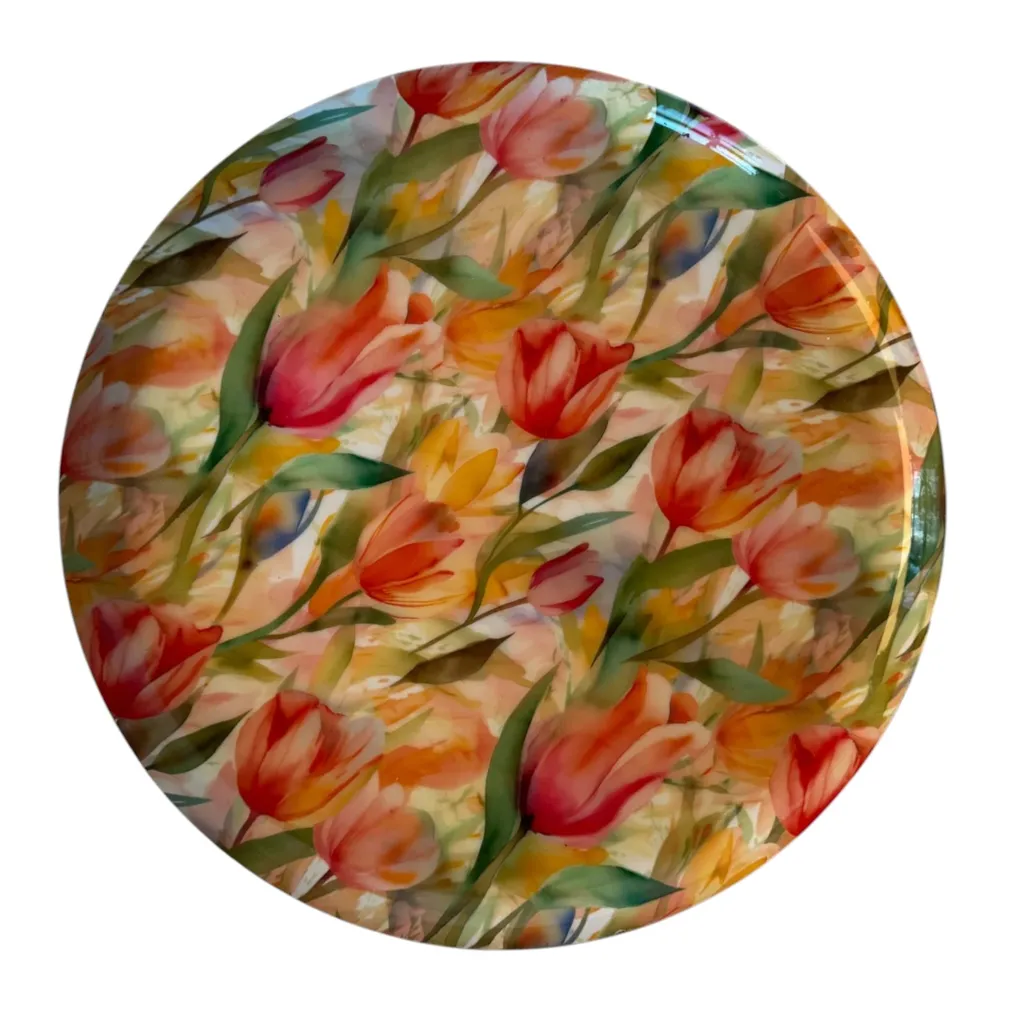 WinQ Bol Métallique Tulipes 40 cm - Coupe Décorative Motif Multicolore