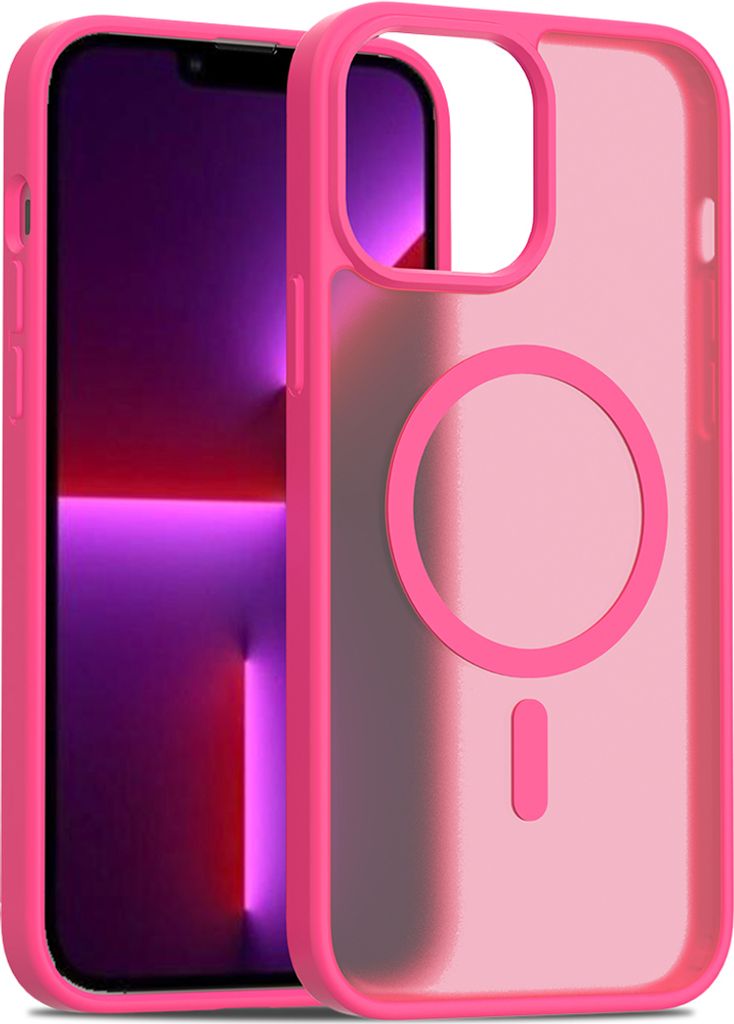 Magnetisch Hülle für iPhone 13 Pro Max, Kompatibel mit MagSafe, Transluzente Matt Rückseite Stoßfeste Handyhülle Rosa