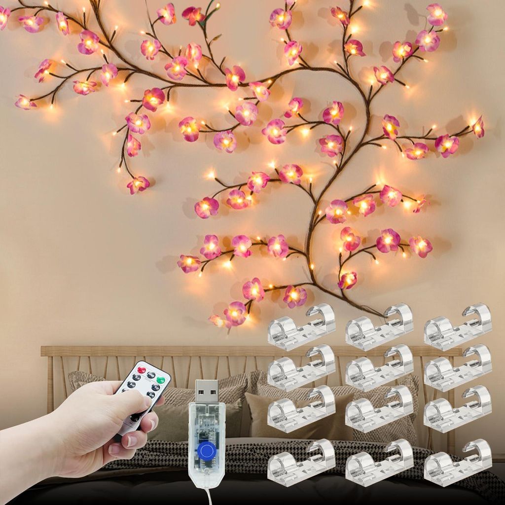 2,3m 144 LED Blumenranken Lichterkette Blütenblätter Artificial Baum Zweige Lichter USB 8 Lichtmodi mit Fernbedienung