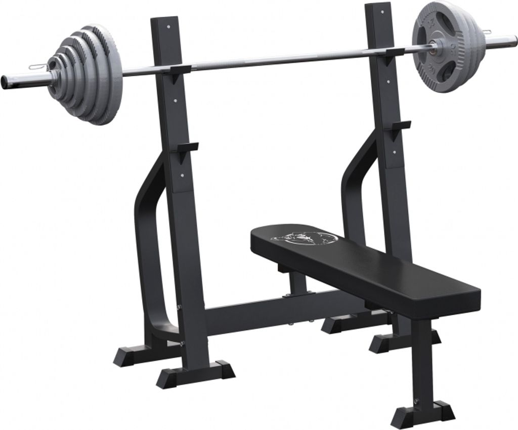 GORILLA SPORTS Hantelbank - mit Gewichten, Ablage, Hantelset 130kg, Olympia Langhantelstange 50mm, Hantelscheiben Gusseisen Tri-Grip - Drückerba...