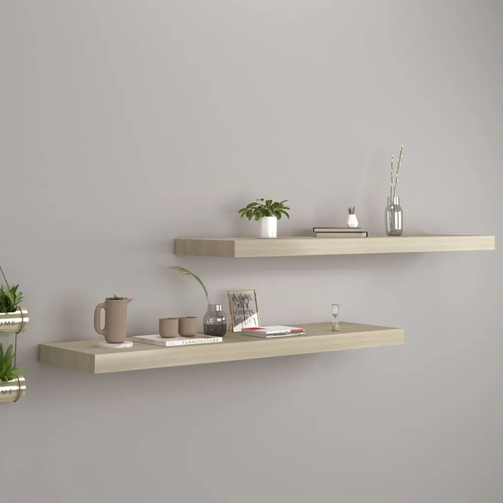 2 Mensole Muro Rovere 90x23,5 cm | Scaffali Sospesi MDF The Living Store