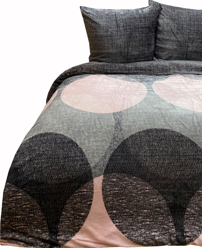 Wendebettwäscheset Teddyplüsch Mikrofaser 155x220 cm Rosa Grau Anthrazit Kreise mit Reißverschluss
