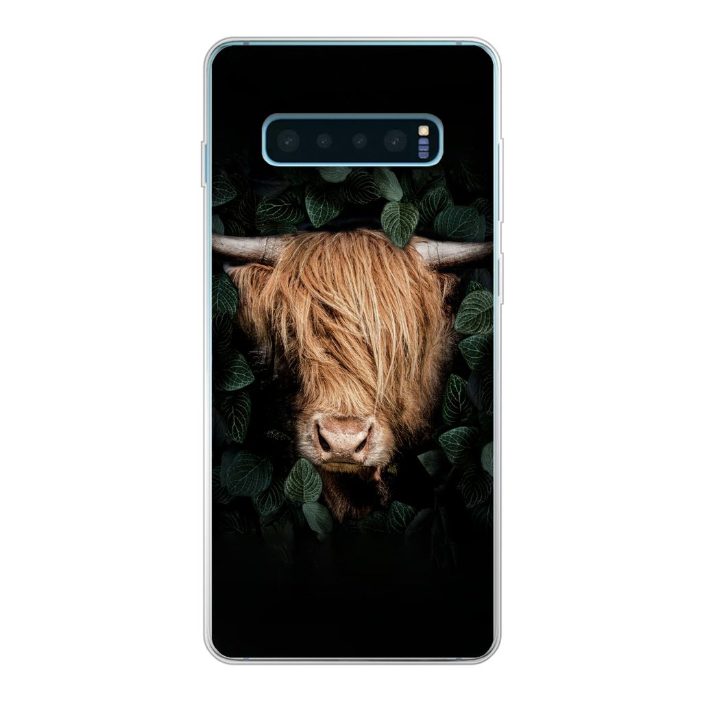 MuchoWow Handyhülle Schutzhülle Hülle für Samsung Galaxy S10 Plus Schottische Highlander - Tier - Flora Silikon Softcase Handy Hülle - Schut...