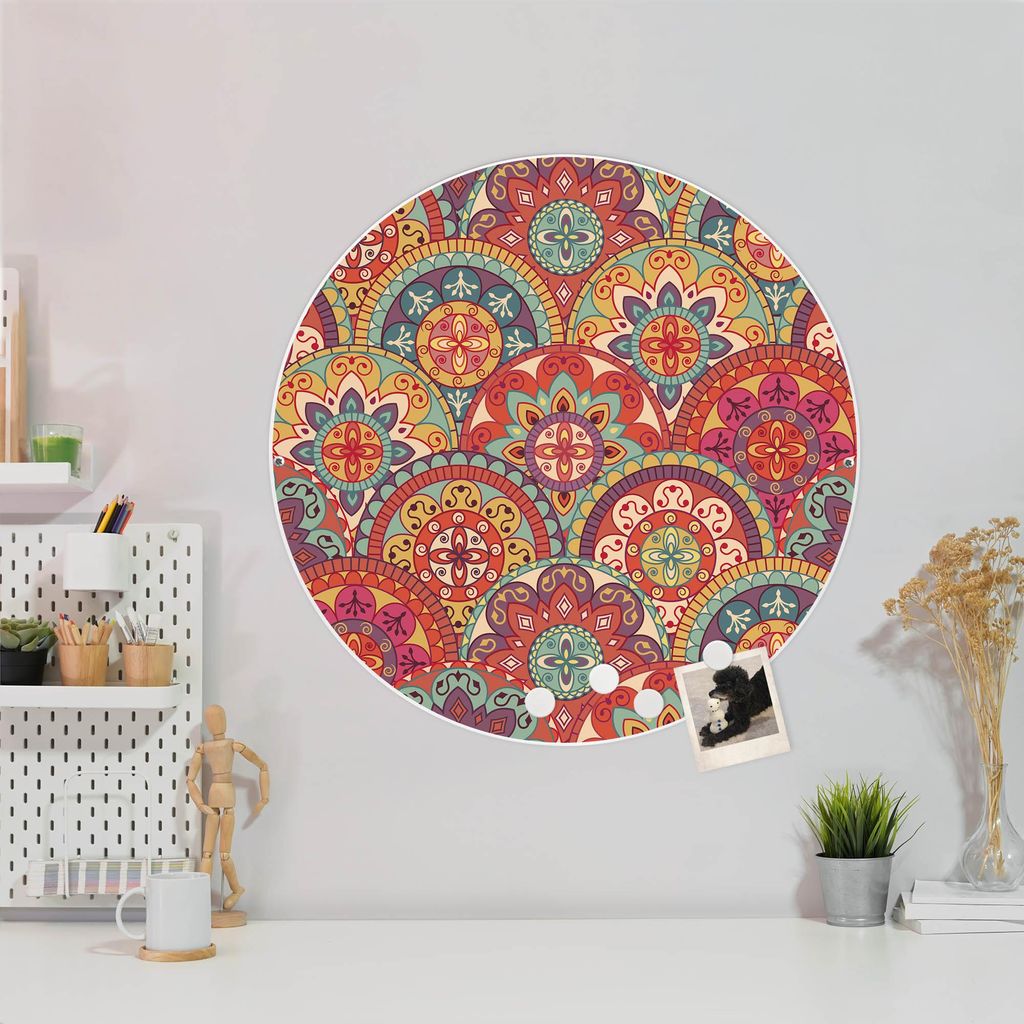 Design Stahlmagnettafel Weiß Rund 47cm Rosetten