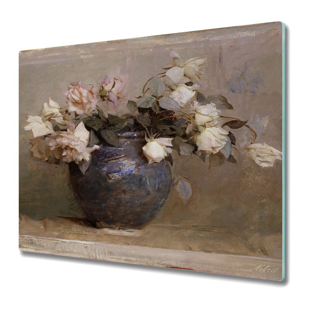 Küchenteller - Schneidebrett Glas - Herdabdeckung - 60x52 - Rosen in einer Vase