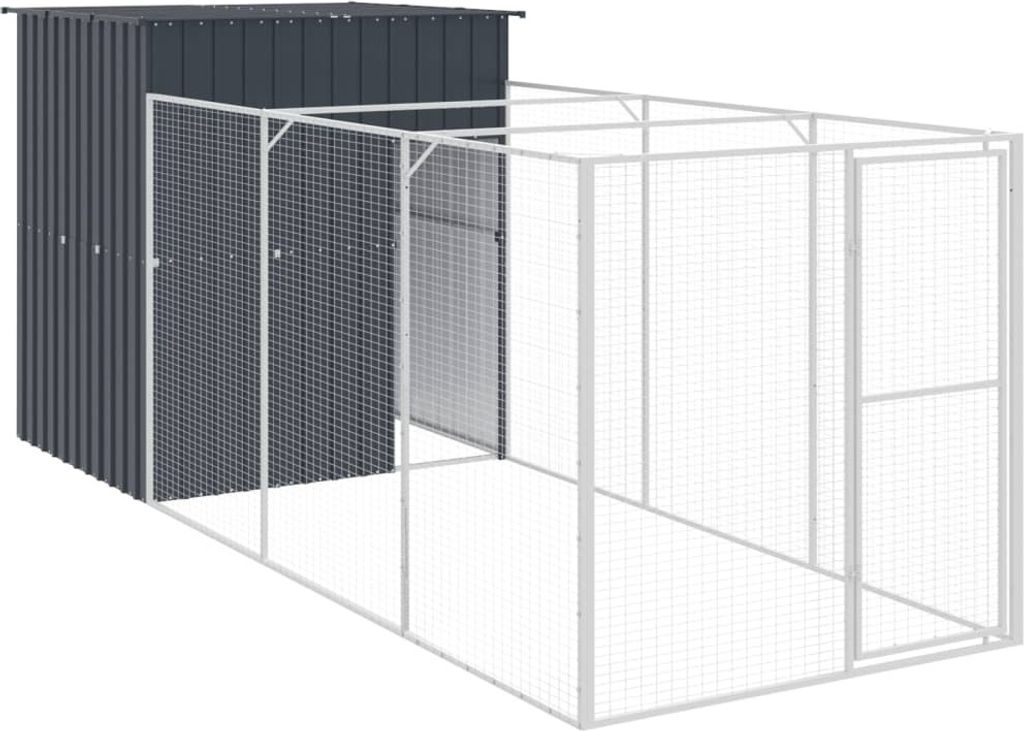 "Winteraktion" Hundehütte mit Auslauf Anthrazit 165x455x181cm Verzinkter Stahl - Hunde-Transportboxen CC7333