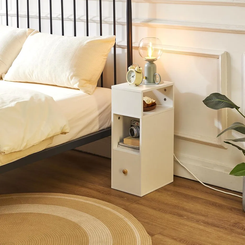 Table d'Appoint Étroite Gain de Place avec Tiroir Solution Petites Chambres