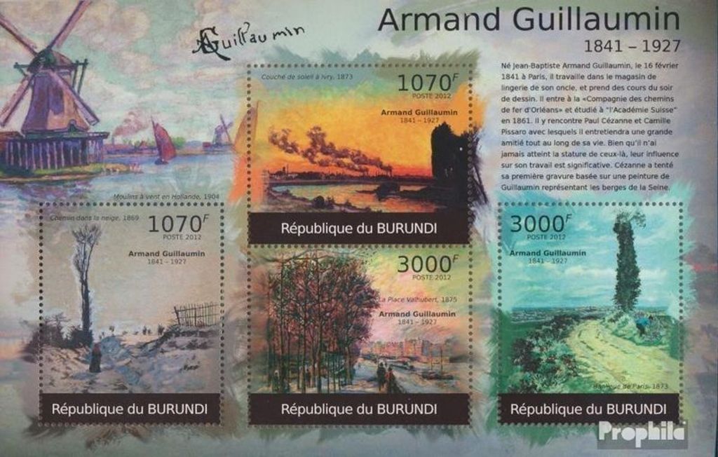 Briefmarken Burundi 2012 Mi 2363-2366 Kleinbogen (kompl. Ausgabe) postfrisch Gemälde von Armand Guillaumin