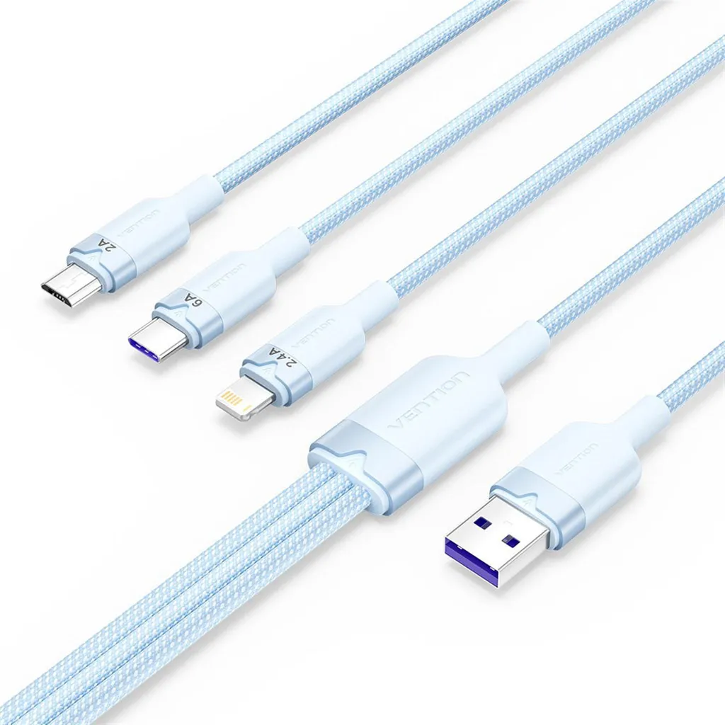 USB 2.0 A to 3-in-1 6A cable Vention CTRLG 1.5M (blue)