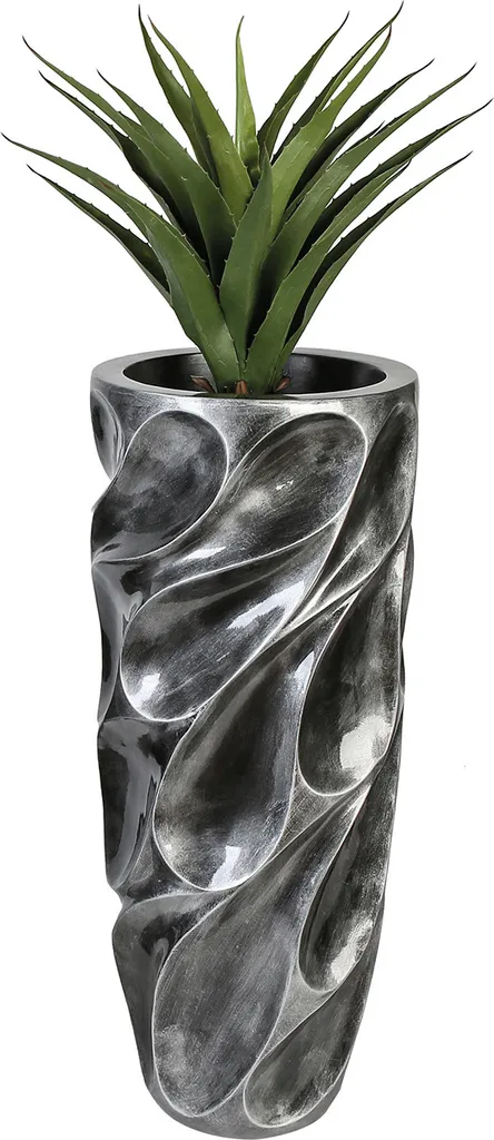 Cache-pot Gilde XXL Drop en fibre de verre argenté H70 D33 cm 79935