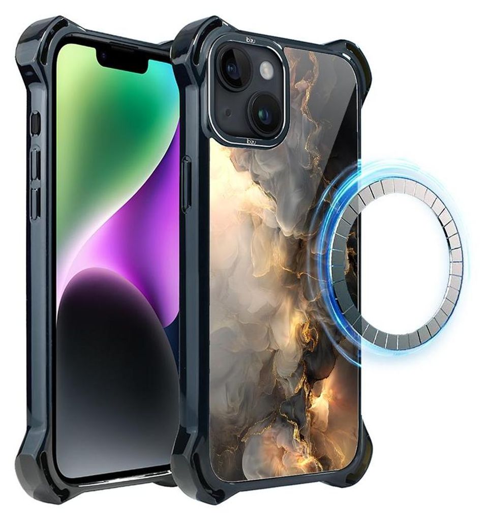 Schutzhülle für das iPhone 14, MagSafe-kompatibel, verstärkte Ecken, schwarz, Rauch, Wolken