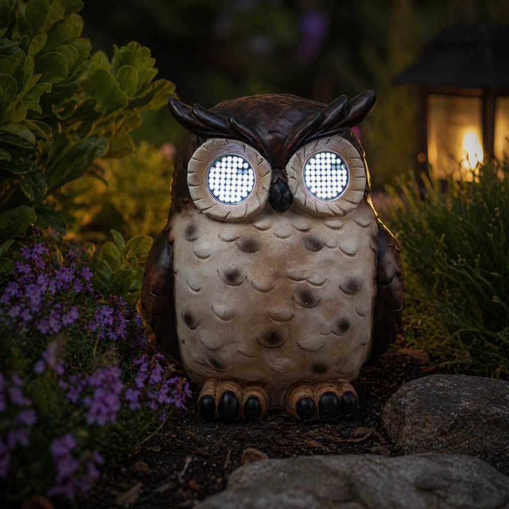 LED Solar Eule mit blizelnden und rollenden Augen - Produktbild 