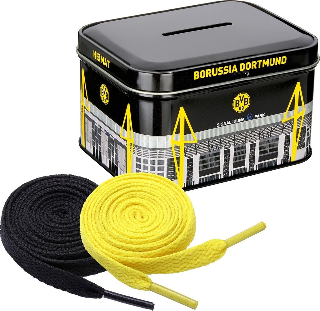 BVB-Metallspardose Borussia Dortmund + 2 Paar Fan-Schnürsenkel 2# 5#
