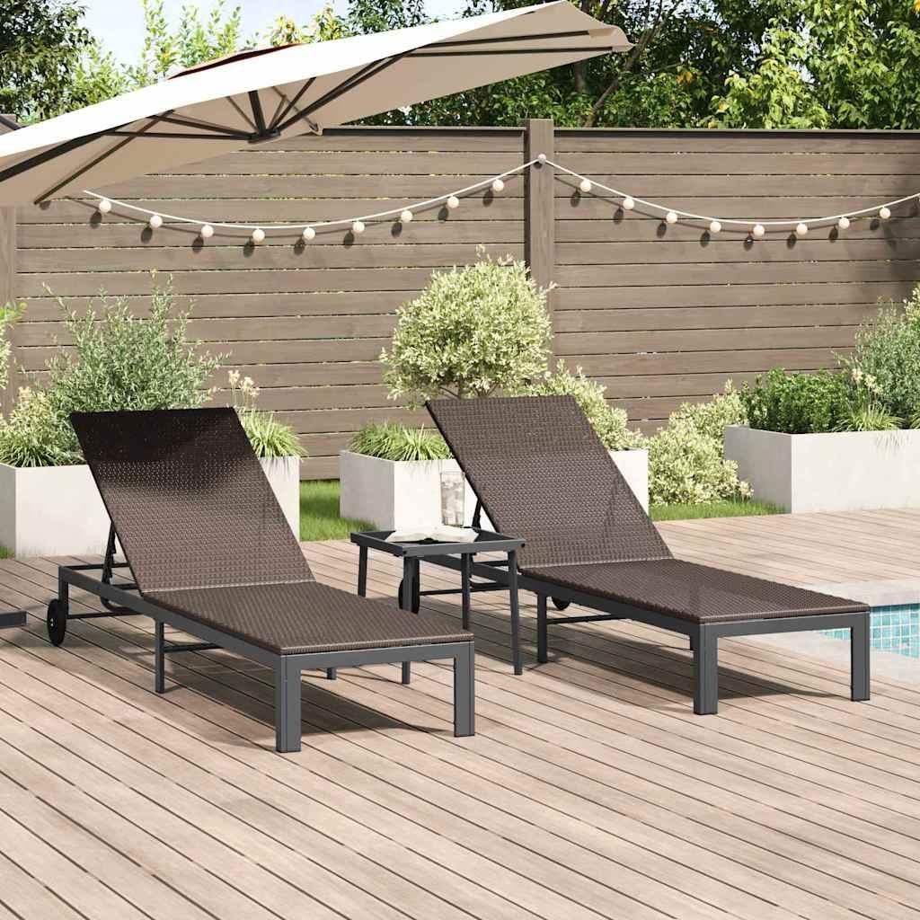 "im Angebot" Sonnenliege - für den Garten - 1 Person - 2-Person 3 pcs Braun Poly-Rattan - Gartenliegen CC18854