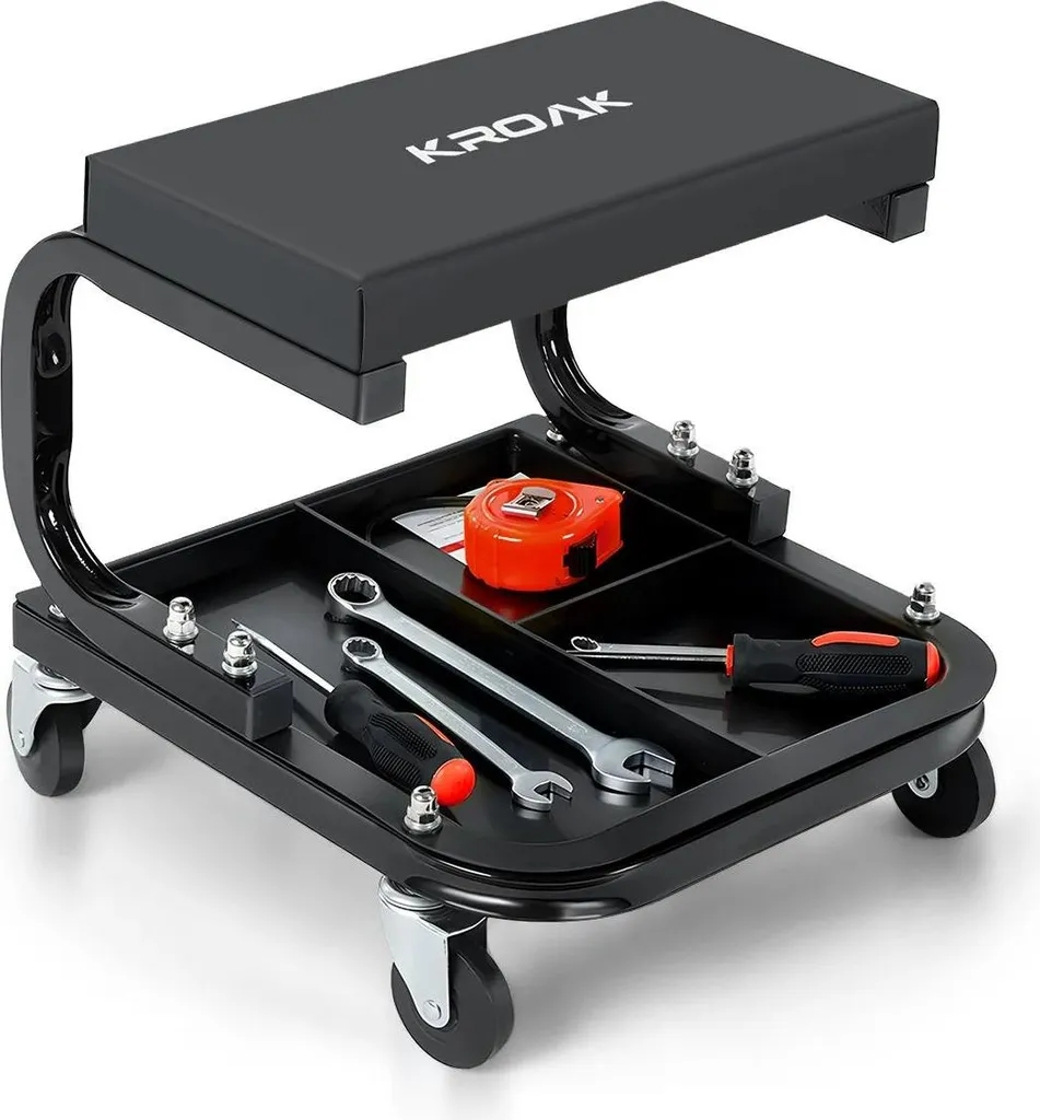 Tabouret roulant pour mécanicien charge 120 kg avec assise rembourrée