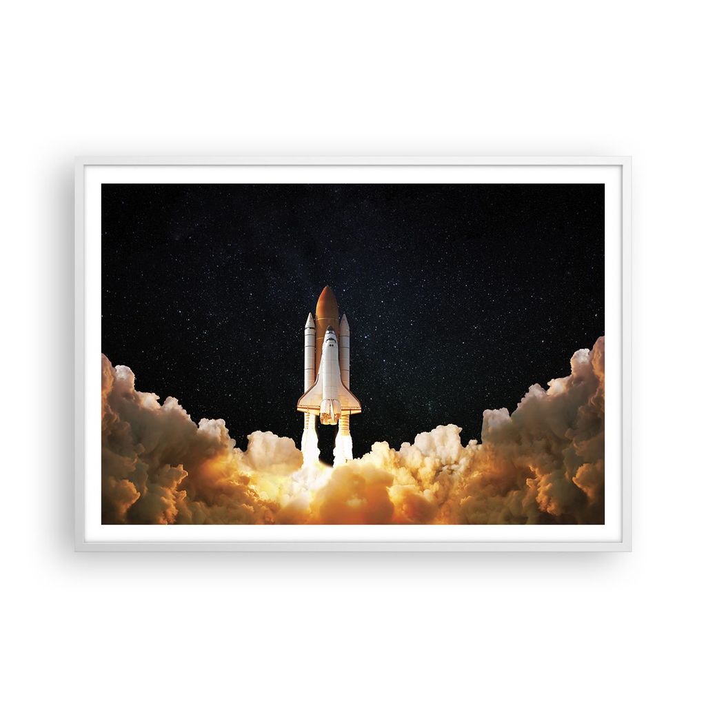 Gerahmtes Poster - Weißer Rahmen - Abheben Rakete Kosmos - 100x70 cm - Wand Bild - Wanddeko - Wandbilder - Kunstposter - Wandposter - Bilderrahmen...