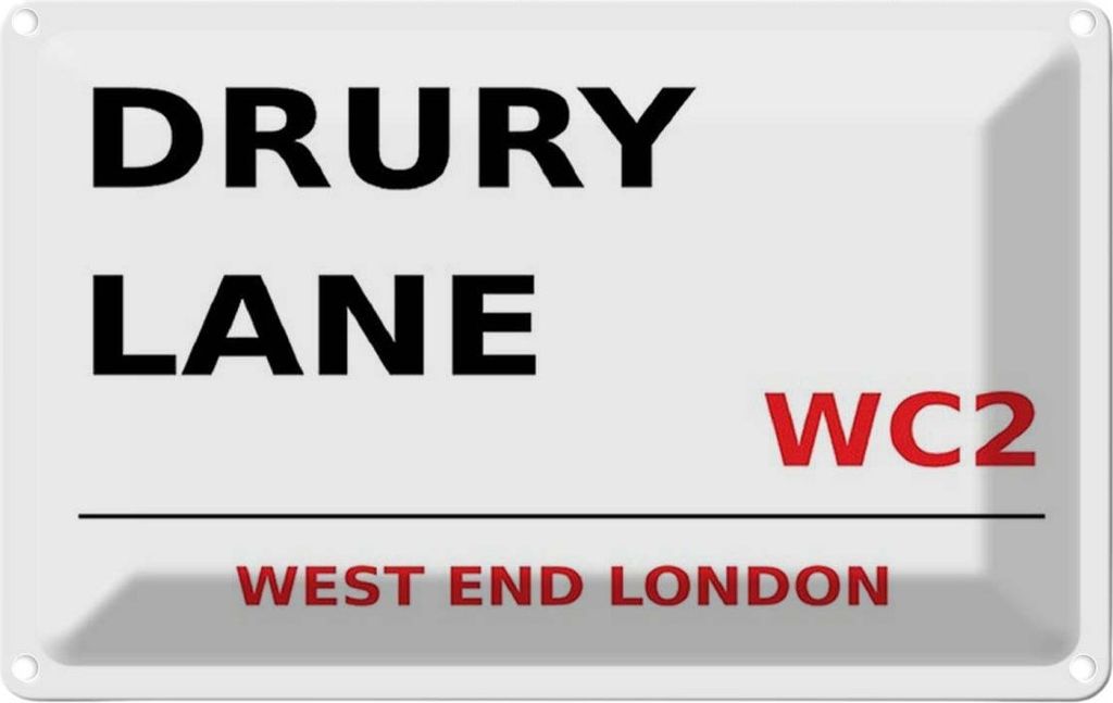 vianmo Blechschild 20x30 cm west end Drury Lane WC2 Abenteuer Reisen England Urlaub