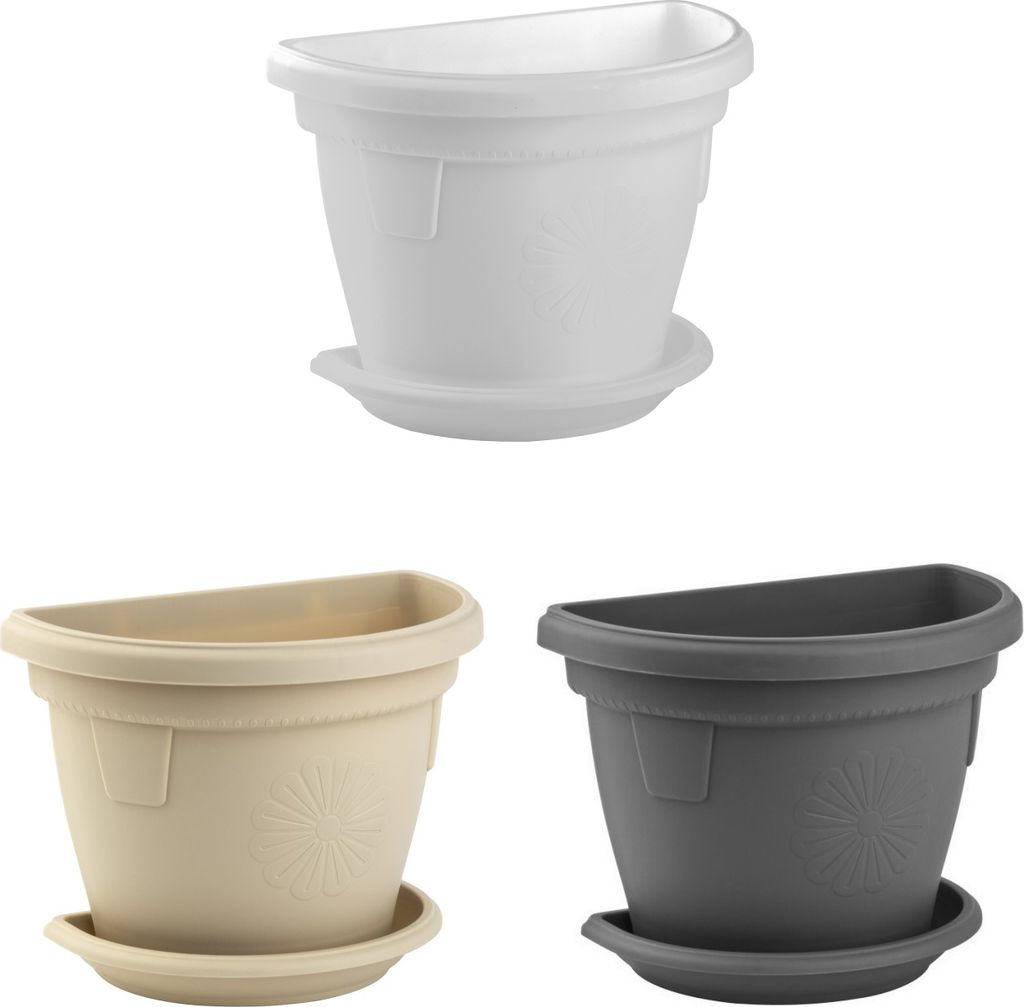 3x Pflanzkübel-Topf mit Untersetzer hängend Wand widerstandsfähig Kunststoff 2,4L