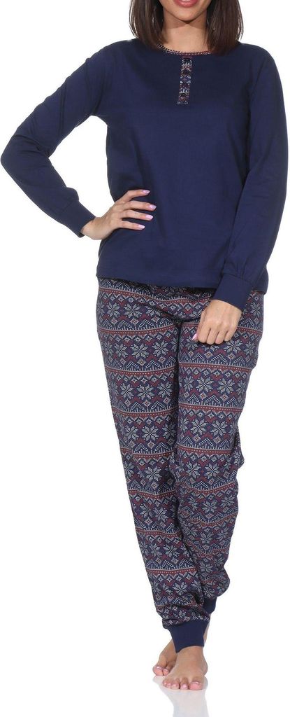 Normann Damen langarm Schlafanzug mit Bündchen im Ethnolook Produktbild 