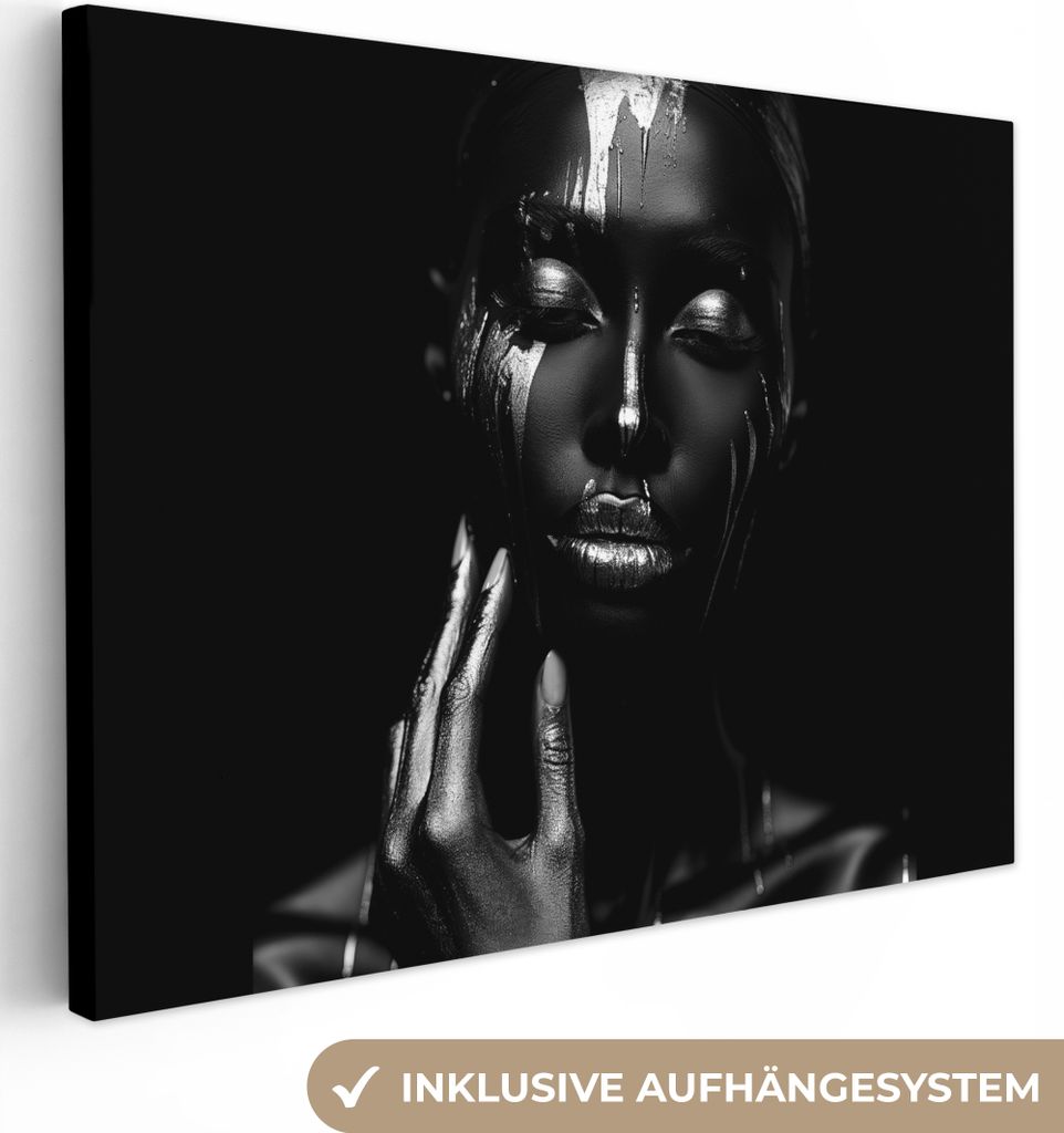 MuchoWow - Leinwandbilder - Frau - Abstrakt - Schwarz - Porträt, Wandbild, Wanddeko Bilder Wohnzimmer, 80x60 cm