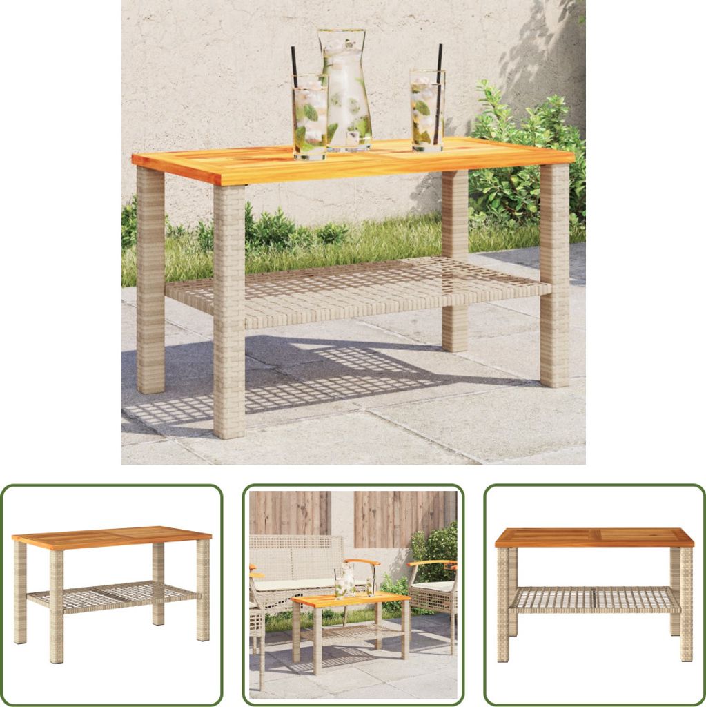 The Living Store Gartentisch Beige 70x38x42 cm Poly Rattan Akazienholz