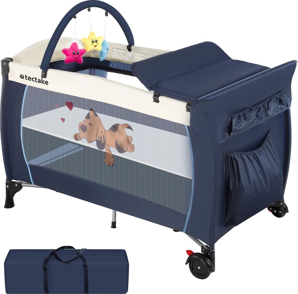 tectake Kinder Reisebett Hund klappbar und höhenverstellbar inklusive Tragetasche, 132 x 75 x 104 cm