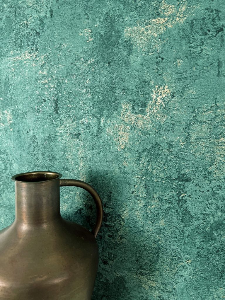 NEWROOM Tapete Petrol Vliestapete Putz - Glanztapete Modern Gold Stein-Optik Struktur Putzoptik Glamour