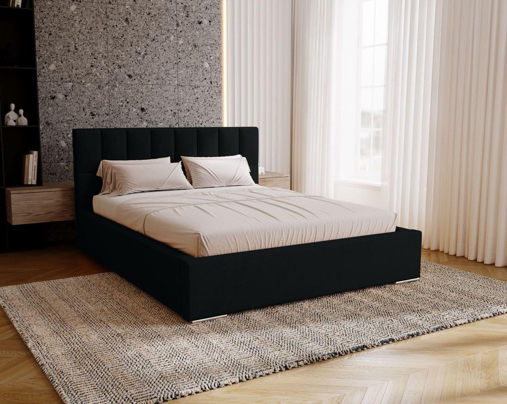 Doppelbett mit Polsterung 140x200 EMPORIA - schwarz