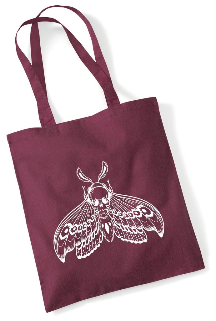 Huuraa Jutebeutel Totenkopfschwärmer Motte 10 Liter Burgundy Baumwolle Tasche Geschenkidee