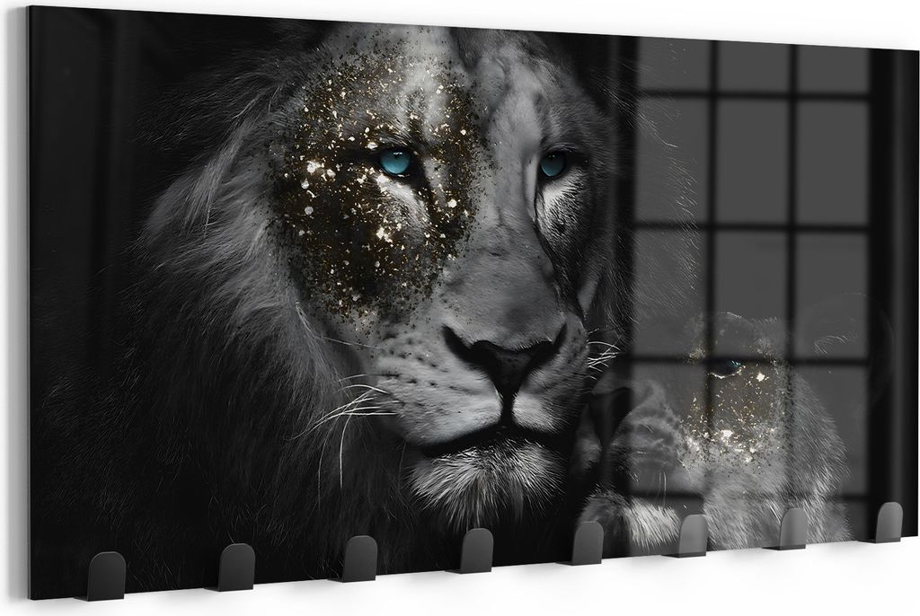 DEQOART Kleiderhaken Glas 60x30 cm 'Majestätische Raubkatzen' Wand Garderobe beschreibbar Paneel