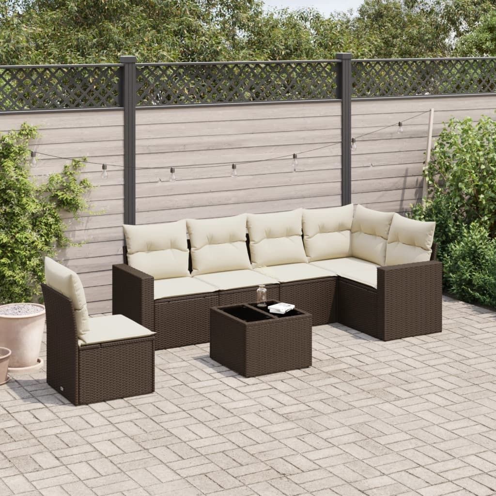 "Rabatt" 7-tlg. Garten-Sofagarnitur - mit sofa - mit Kissen Braun Poly Rattan - Lounge-Dining set CC9711